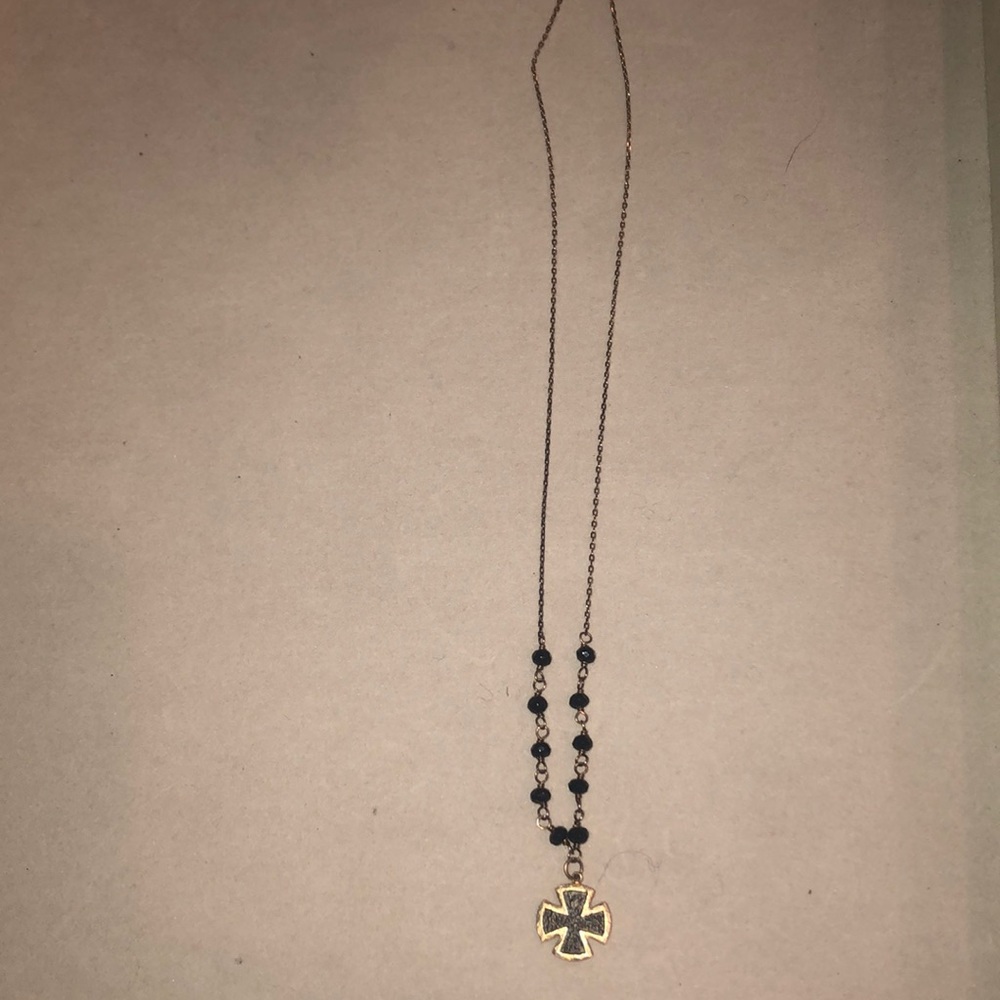 Black onyx bead and vermeil Maltese cross necklace